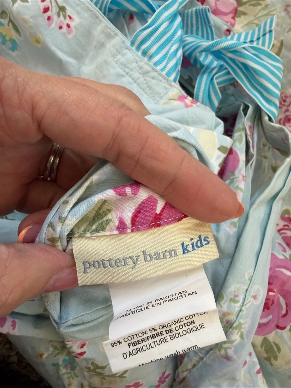 Pottery Barn Kids Floral Pink and Light Blue Duvet Cover